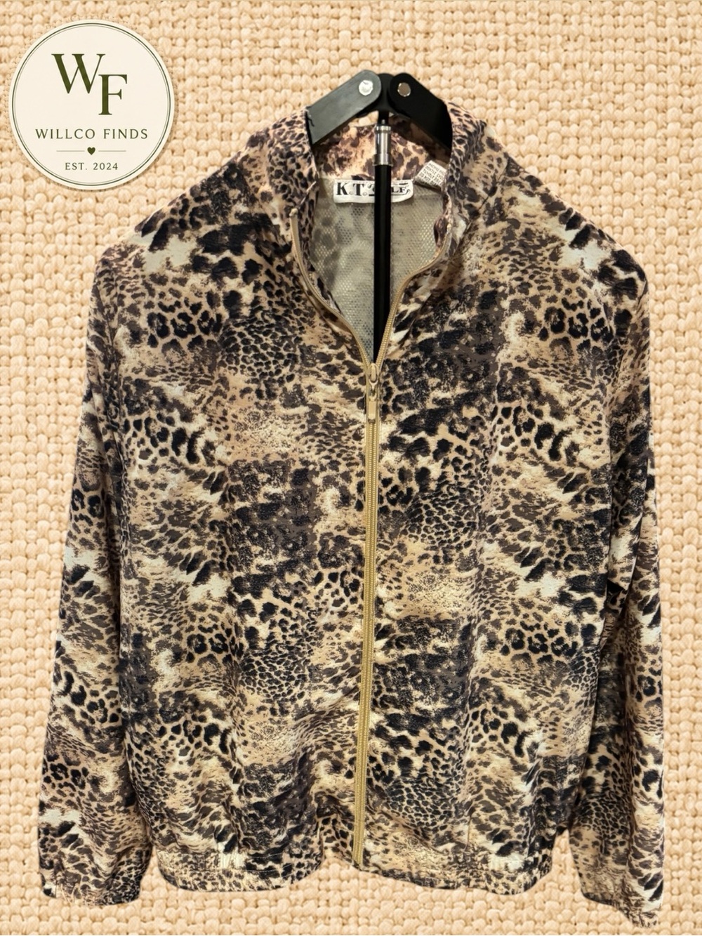 KT Golf Women’s M Leopard Animal Print Full Zip Jacket Lightweight Golf